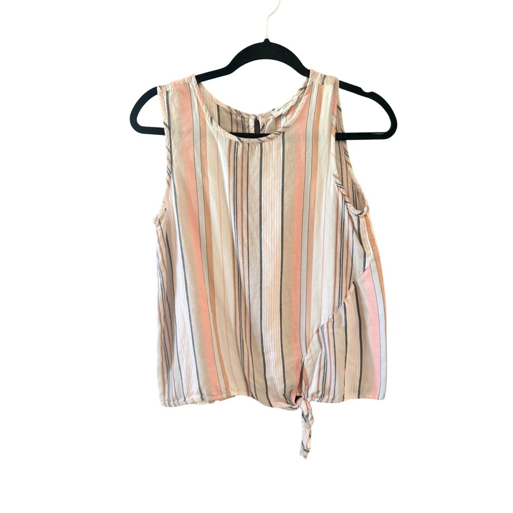 BeachLunchLounge Women Pink Grey Striped Sleeveless Tie Front Top XS
